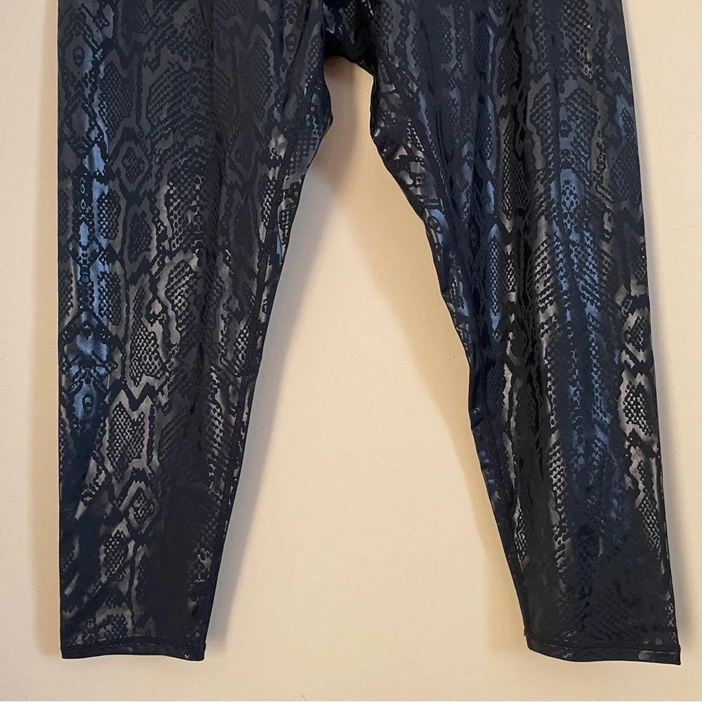 Terez Black Foil Snakeskin Animal Print Stretch Obsidian Leggings 3X